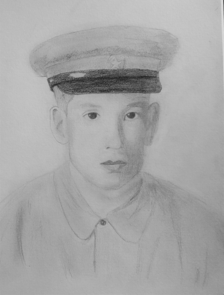 pencil portrait of a northern Vietnamese soldier